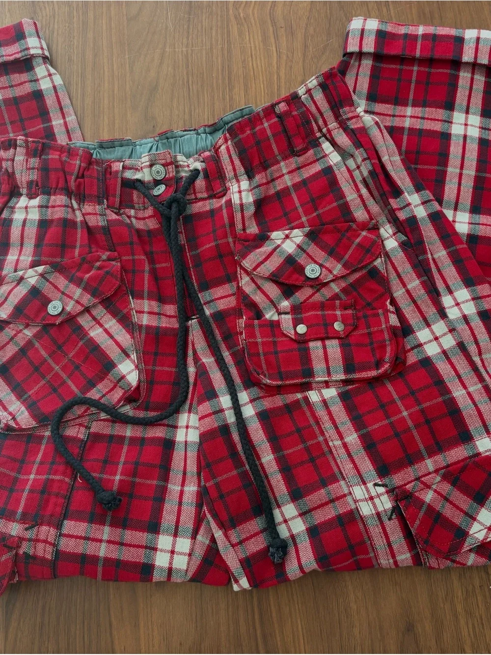 Free People Tahiti Cargo Pants Red Plaid NWT Size M MSRP $168